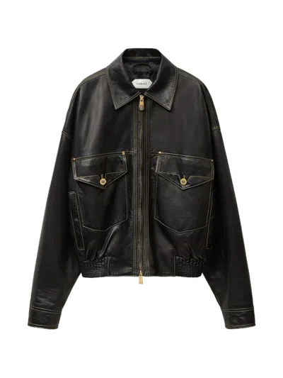 Versace Blouson En Cuir Nappa In Black