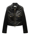 Versace Leather Collared Coat Front Pockets Stitching In Black