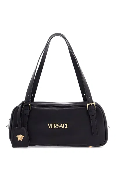 Versace Nappa Leather Bowling Bag In Black  Gold