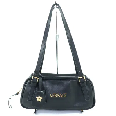 Versace Nappa Leather Handbag In Black