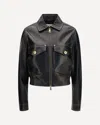 Versace Leather Collared Coat Front Pockets Stitching In Black