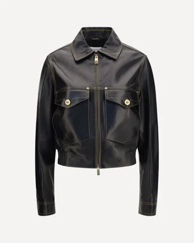 Versace Nappa Leather Jacket In Black