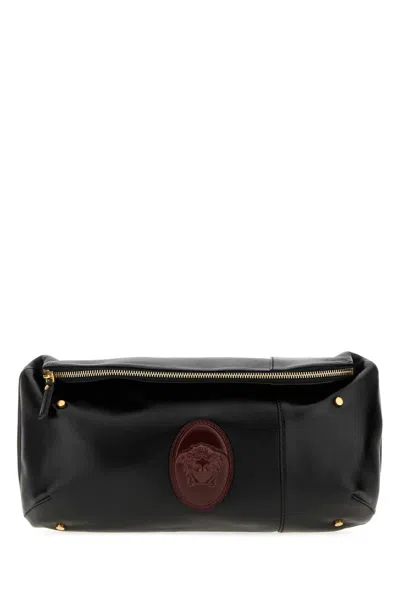 Versace Nappa Leather Lou Mini Belt Handbag In Black