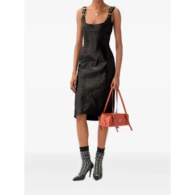 Versace Nappa Leather Midi Dress In Black