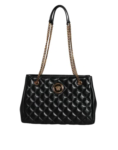 Versace Nappa Leather Shoulder Chain Strap Women's Bag In Black