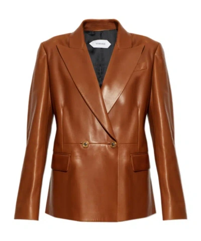 Versace Nappa Plongé Blazer In Brown