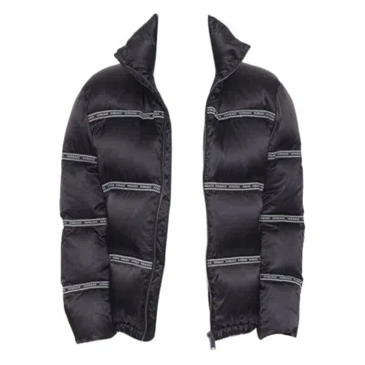 Pre-owned Versace Nastro Stampa Black Logo Ribbon Goose Down Padded Jacket It46 S