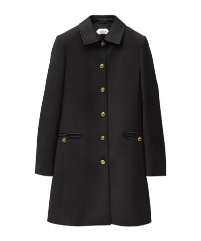 Versace Natte Wool Coat In Black