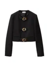 Versace Wool Buckle Front Jacket In Black