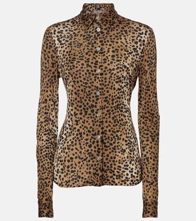 Versace Brown & Black Leopard Fitted Shirt In Multi