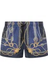 Versace 'nautical' Blue Smiwsuit Trunks With Barocco Motif In Blu/oro