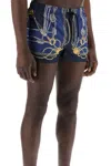 Versace 'nautical' Blue Smiwsuit Trunks With Barocco Motif In Blue