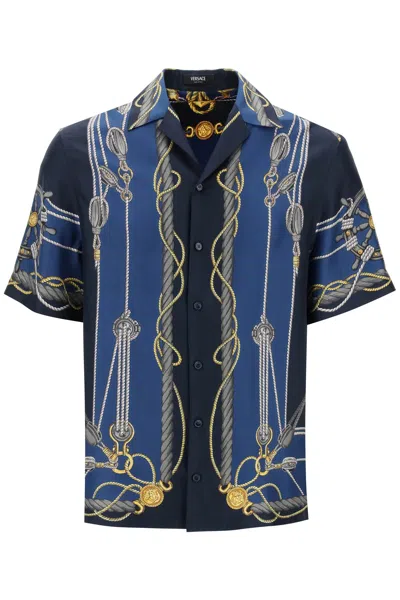 Versace Nautical Bowling Shirt In Blue Gold (blue)