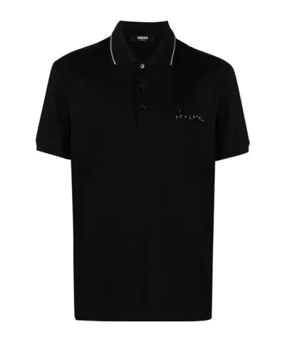 Versace Nautical Logo Embelishment Polo Shirt In Black