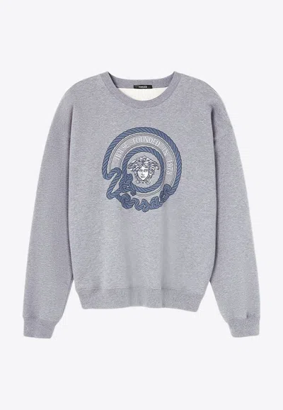 Versace Medusa-embroidered Cotton Sweatshirt In Gray