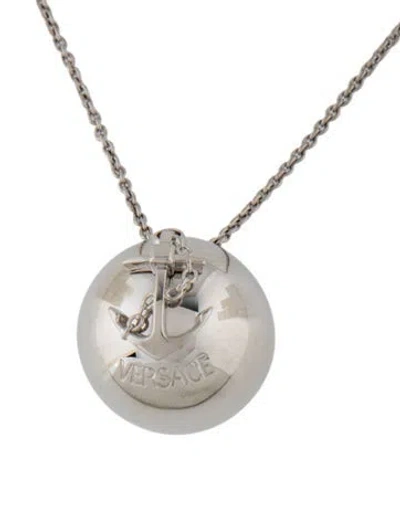 Pre-owned Versace Nautical Medusa Sphere Pendant Necklace, 19.5" In Silver