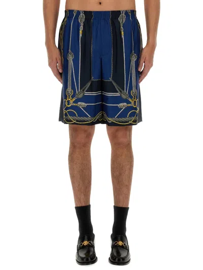 Versace Nautical Print Mid Waist Relaxed Fit Shorts Men In Blue