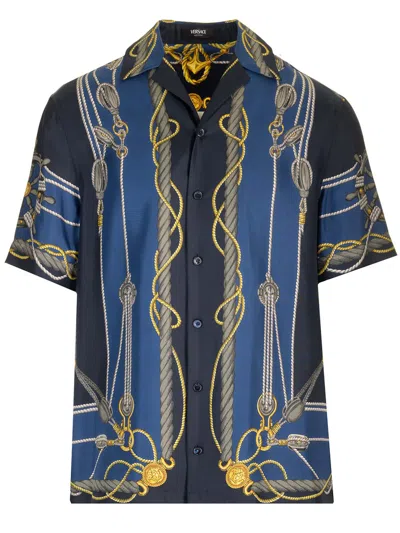 Versace Nautical Print Silk Shirt In Multicolor