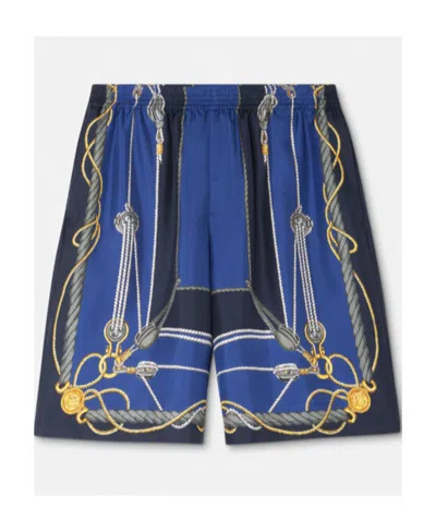 Versace Nautical Printed Silk Shorts In Blue