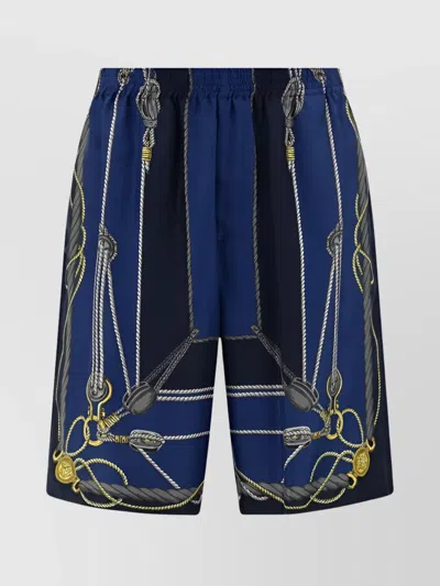 Versace Nautical Printed Silk Shorts In Blue