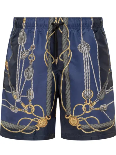 Versace Blue Nautical Swim Shorts In Multi