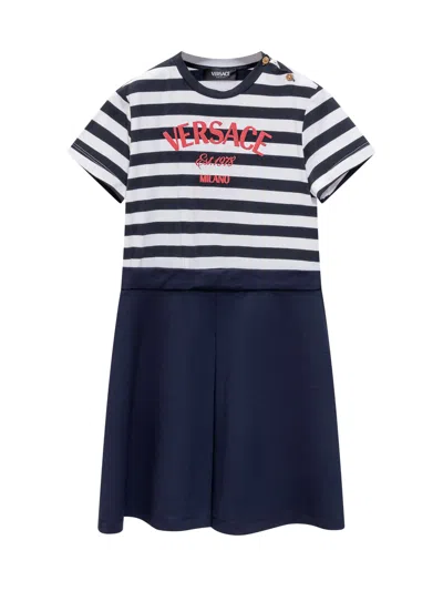 Versace Kids' Nautical Stripe Dress In Navy-bianco-rosso