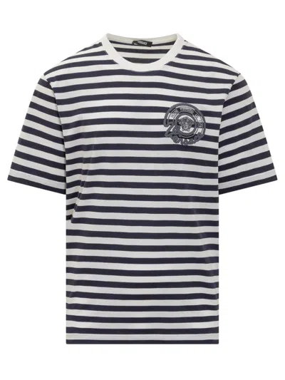 Versace Multicolored Nautical Stripes T-shirt In White