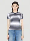 Versace Logo-embroidered Striped T-shirt In Blue