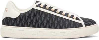 Versace Greca Jacquard Canvas Sneakers In Black