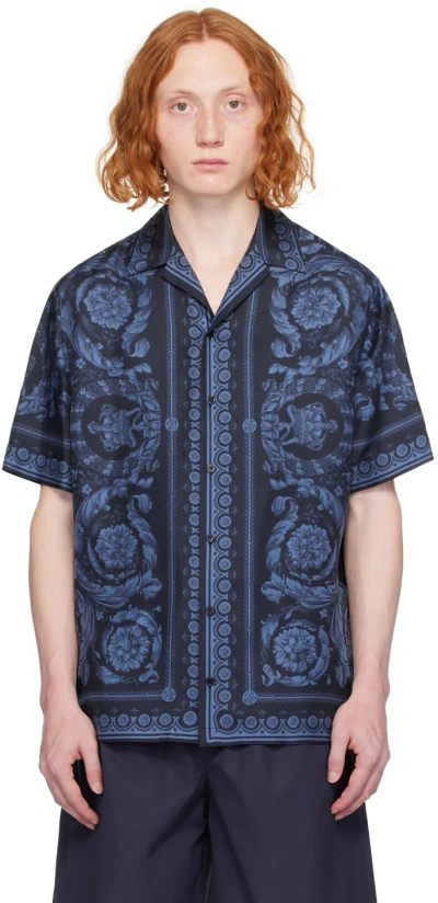 Versace Navy & Blue Barocco Shirt In 5u960- Navy Blue