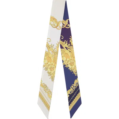 Versace Navy & Off-white Silk Twill Ribbon Scarf In 5x930-navy+bone+gold