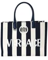 Versace Navy And White Canvas Striped La Medusa Tote (authentic Pre-loved)