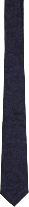 Versace Barocco Silk Tie In 1ui20-navy Blue