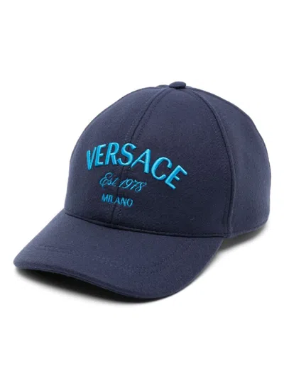 Versace Navy Blue Compact Cloth Baseball Cap For Men | Ss24 Collection