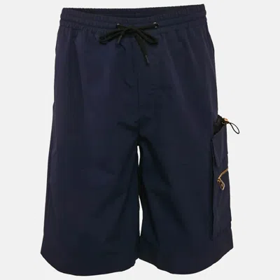 Pre-owned Versace Navy Blue Cotton Poplin Pocket Detail Shorts S