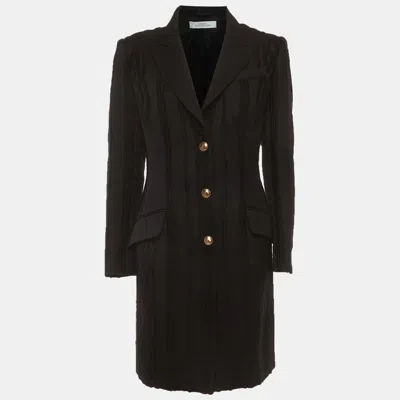 Pre-owned Versace Navy Blue Jacquard Mid-length Coat L