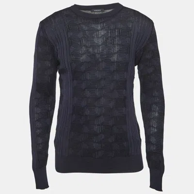 Pre-owned Versace Navy Blue Knit Sweatshirt M