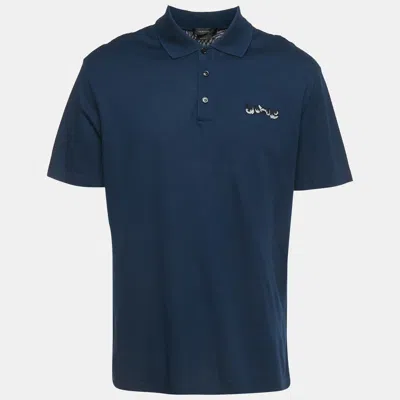 Pre-owned Versace Navy Blue Logo Embroidered Cotton Taylor Fit Polo T-shirt Xxl