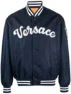 Versace Navy Blue Logo-patch Bomber Jacket In Black