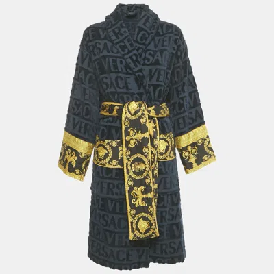 Pre-owned Versace Navy Blue Monogram Medusa Amplified Terry Bathrobe S