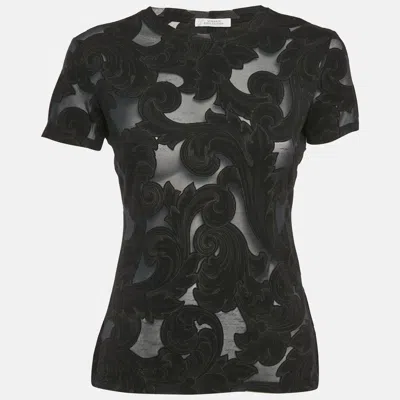 Pre-owned Versace Navy Blue Patterned Jersey T-shirt S