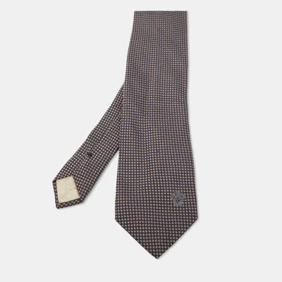 Versace Navy Blue Patterned Silk Jacquard Tie In Gray