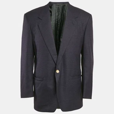 Pre-owned Versace Navy Blue Patterned Single Breasted Blazer M