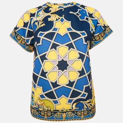 Pre-owned Versace Navy Blue Printed Jersey Neoprene T-shirt S