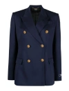 VERSACE NAVY BLUE STRETCH-WOOL LOGO BLAZER