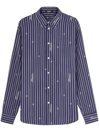 VERSACE NAVY BLUE STRIPED CUSTOMIZABLE SHIRT FOR MEN