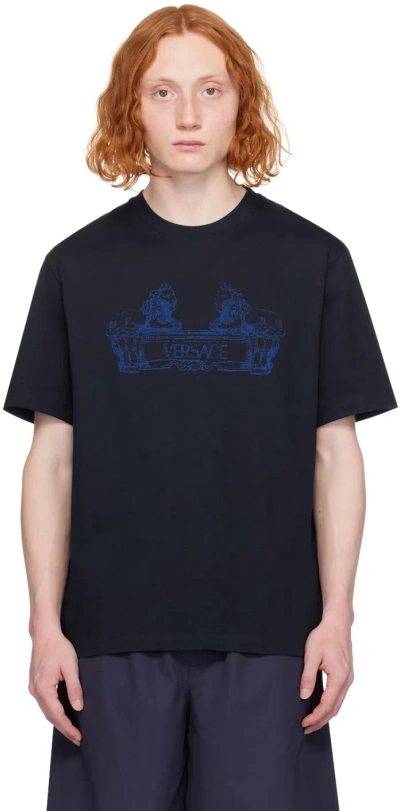 Versace Navy Cartouche T-shirt In 1ui20-navy Blue