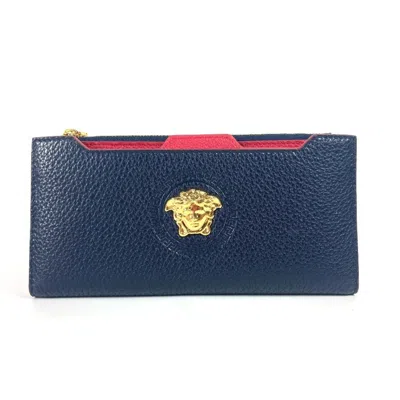 Pre-owned Versace Navy Color Leather Long Wallet (bi-fold) () In Multi