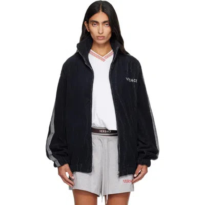 Versace Navy Cotton-terry Jacquard Zip Jacket