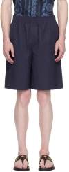 VERSACE NAVY EMBROIDERED SHORTS